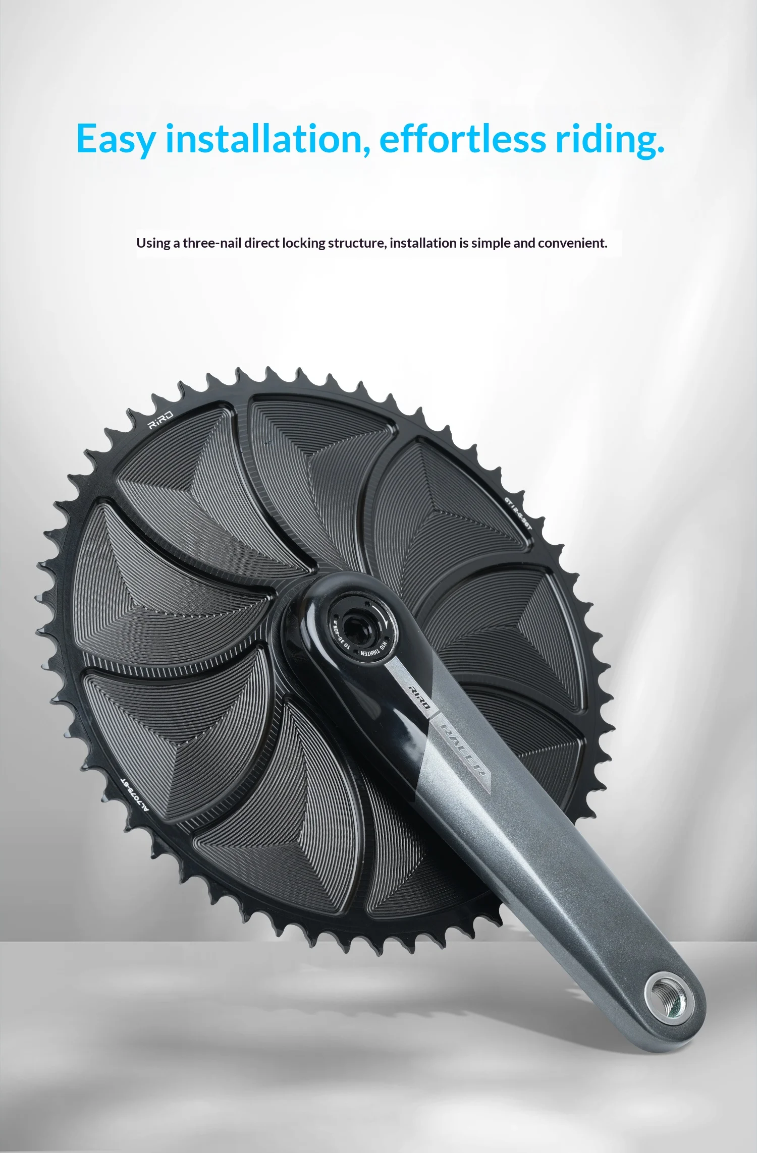 RIRO KSB Carbonfaser-Kurbelgarnitur für Rennrad/Klapprad, 24mm Spindel, 3-Bolzen-Direktmontage, kompatibel mit Leistungsmessern. – Detail 7