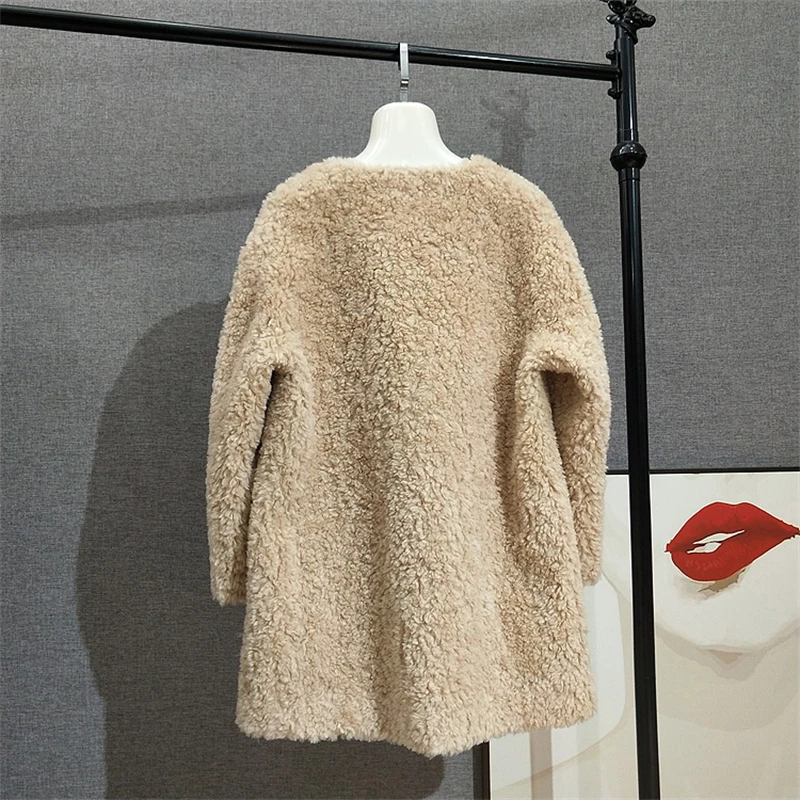 Women Wool Fur Coat Jacket Winter Female Girl Real Sheep Shearing Teddy Color Overcoat JT367