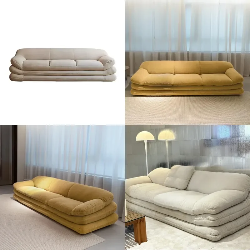 French Cream Sunflower Sofa 3 Seater Straight Couch for Small Apartment Living Room Lazy Style Home Furniture