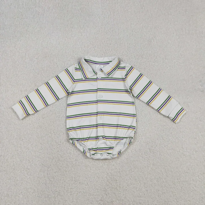 

Wholesale Baby Toddler Romper Stripes Print Baby Boys Mardi Gras Romper