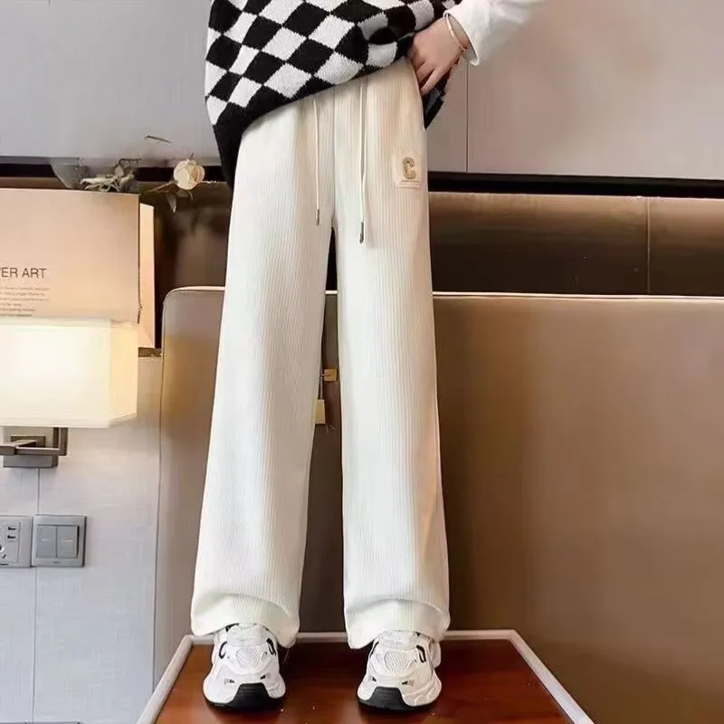 

Новинка 2023 года, детские широкие брюки, весенне-осенние свободные прямые повседневные джинсы для маленьких девочек с регулируемой талией и эластичной тканью