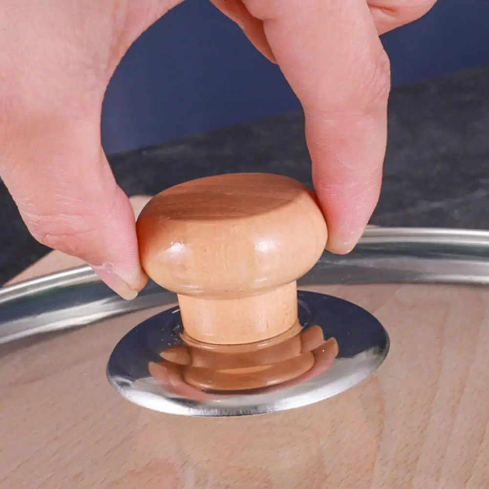 2 Pcs Pot Head Cap Pot Cover Handle Kitchen Accessories Universal Wood Pot Lid Knobs Replacement Cap with Screws Cookware Part