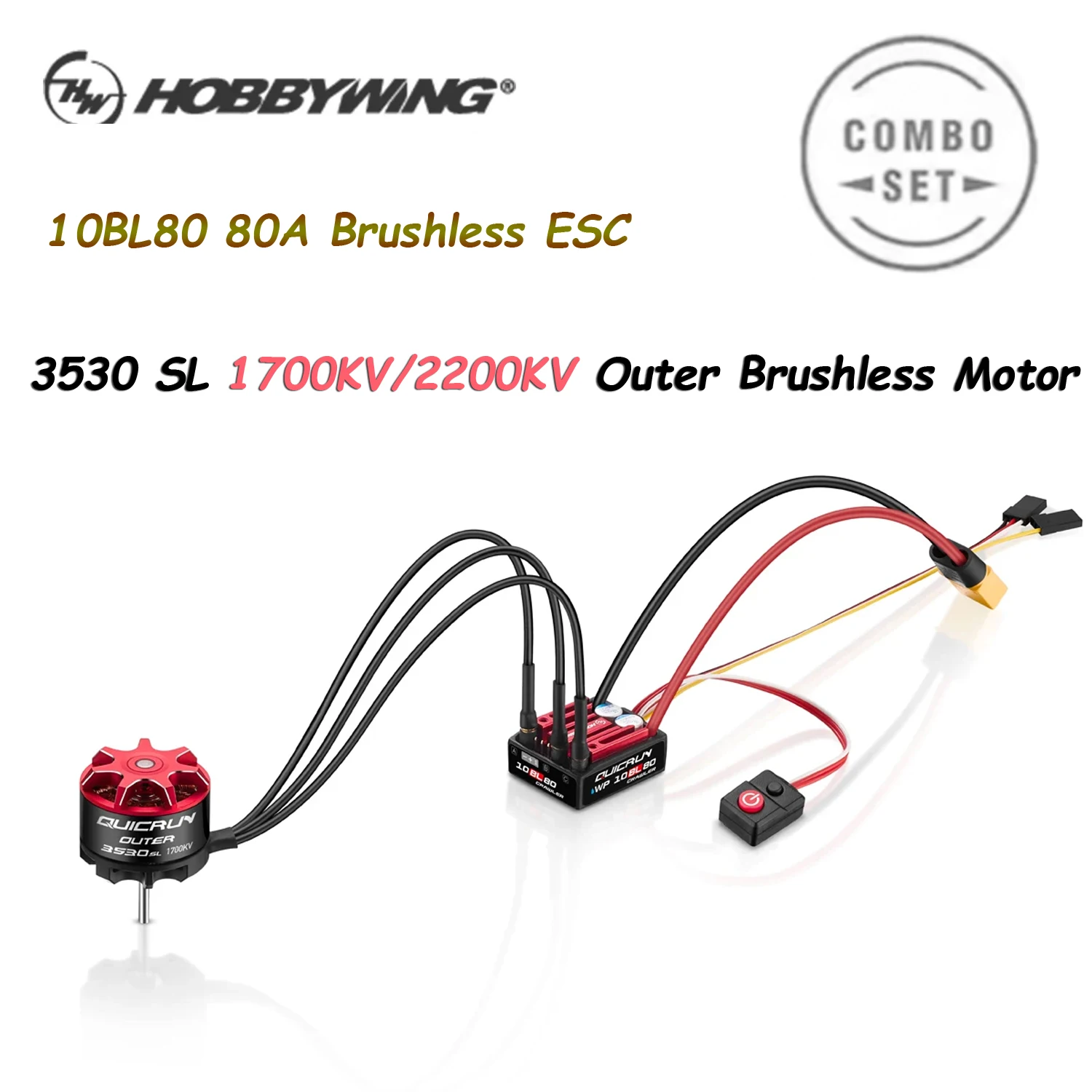 

HobbyWing QUICRUN WP 10BL80 80A Brushless ESC And 3530SL Motor Combo set For 1/10 Scale Remote Control Crawler Climbing Cars