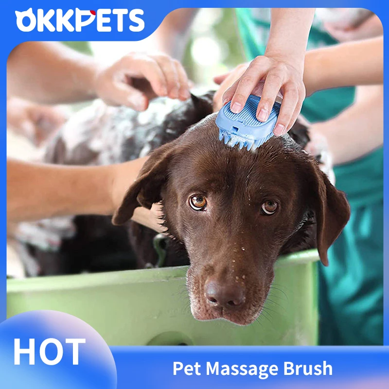 OKKPETS Pet Massage Brush Hair Comb Pet Cleaning Products Pet Dog Cat Hair Remover Anti-slip silicone shower brush Grooming Tool