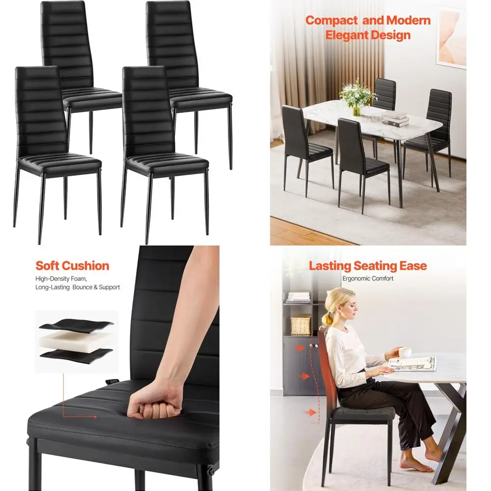 

Set of 4 Modern Dining Room Chairs, Upholstered Leather Side Chairs for Living Room, Space-Saving Kitchen Chairs