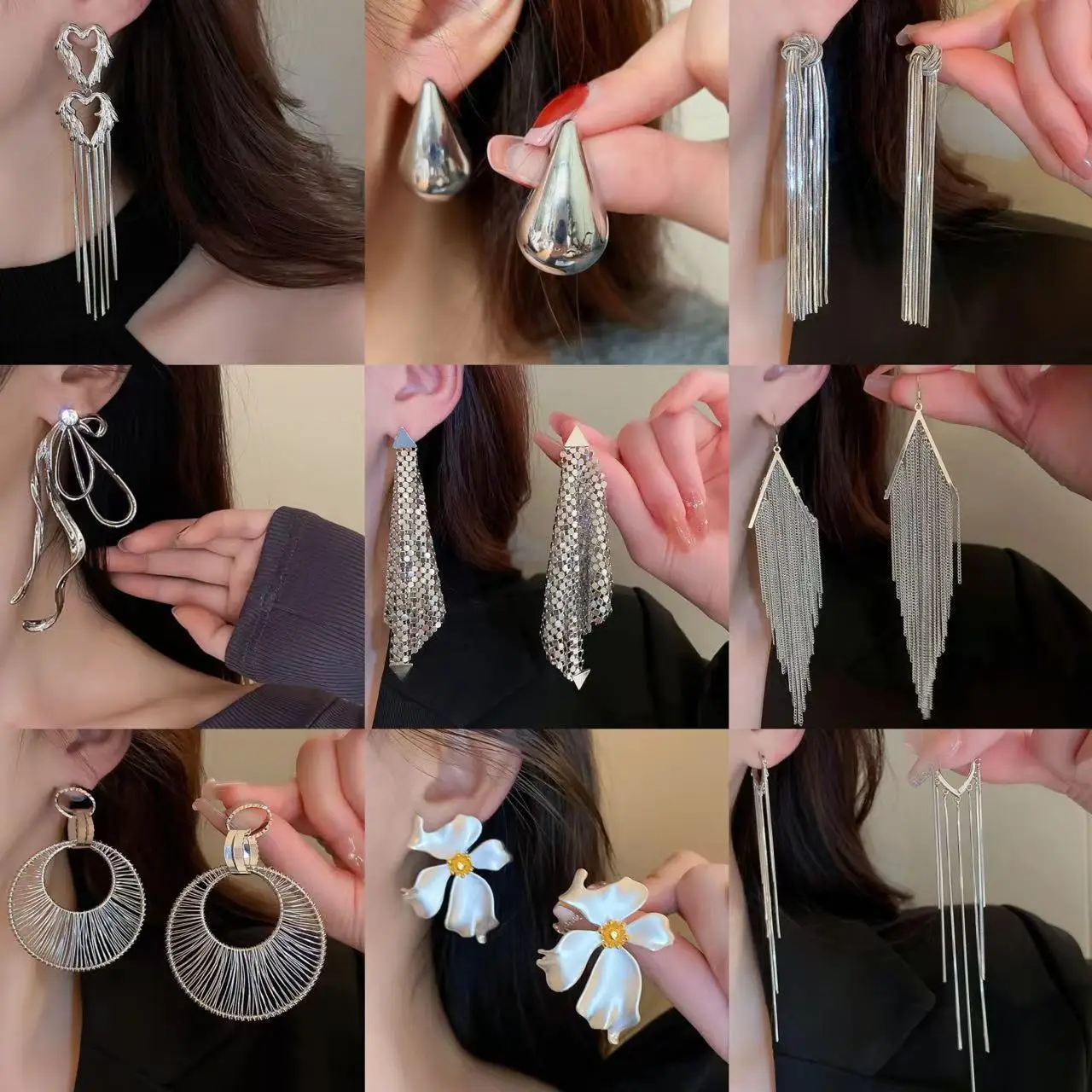 أقراط سلسلة إبرة فضة ، تصميم صغير وبسيطة ، طراز معدني ، بارد وعصري ، سو