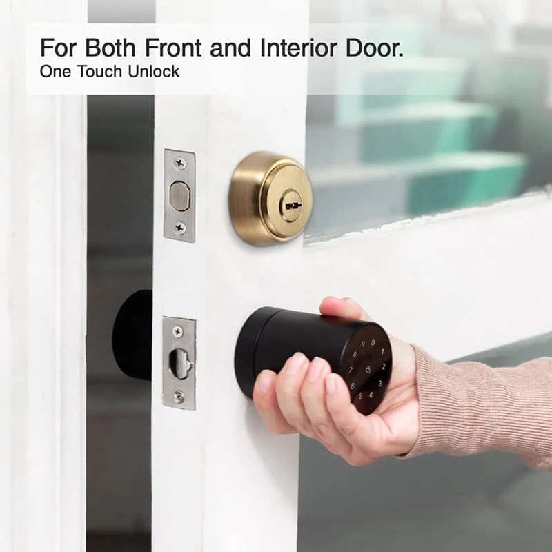 Smart Door Lock With Fingerprint NFC App Code Backup Keys Stylish Bluetooth Door Knob (Black Fingerprint+Bluetooth)