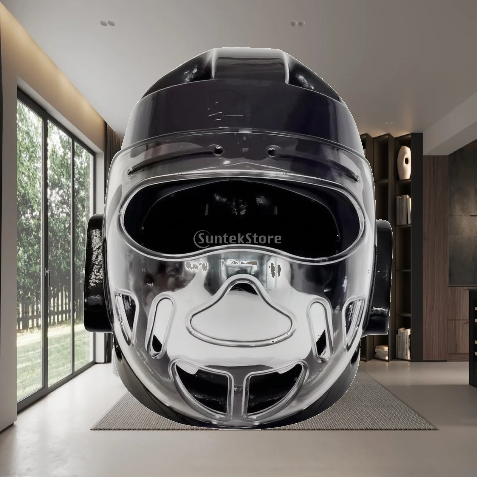 Breathable Taekwondo Sparring Helmet with Clear Face Shield for Combat Training Reinforced Chin and Forehead Guard