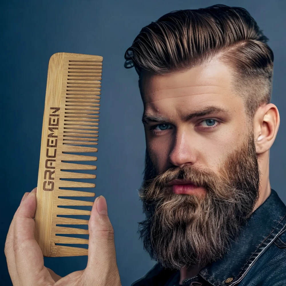 2 Pieces Gracemen Bamboo Comb For Men and Women Detangling & Styling Comb Wide & Fine Teeth Beauty SPA Massage Hair Care Tool