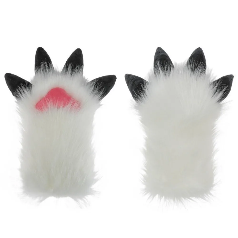 New Cartoon Animal Fursuit Paw Gloves with Nails Faux Fur Cosplay Dragon Paw Glove Thicken Handmade Fursuit Claw Gloves Gifts