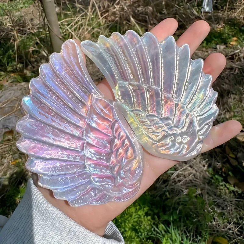 

1Set Rainbow Aura Selenite Wings, Ideal for Home Decor & Unique Holidays Gifts, Crystal Collectors, Desk Accessory, Flash Gift