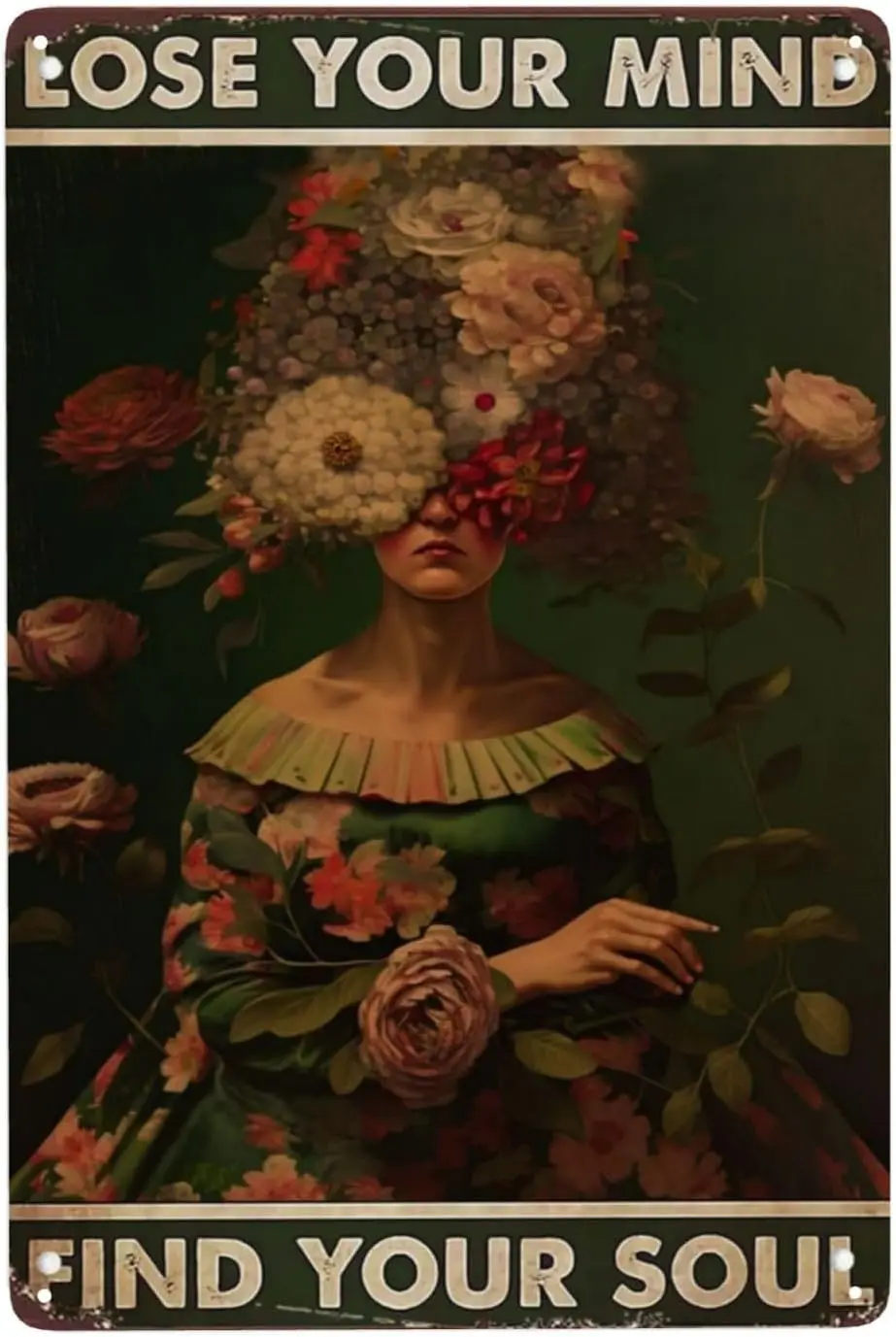ZHIQUN Women & Flowers Tin Sign - Vintage 'Lose Your Mind, Find Your Soul' Design - Retro Metal Wall Art for Garden