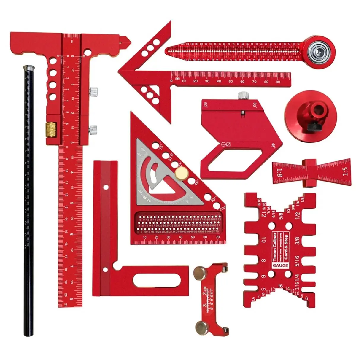 COFA 10pcs Woodworking Square Kit with T-Square Positioning Block Compass Honing Guide