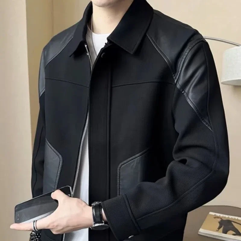 New Fashion Turn-down Collar Long Sleeve Patchwork Jackets Men's Clothing Casual Zipper All-match Youth Korean Top XT1077