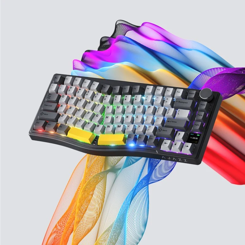 AJAZZ AKS075 Wireless 2.4G Bluetooth Mechanical Keyboard Ergonomic Three-mode Gasket Structure VIA Color Screen RGB keyboard