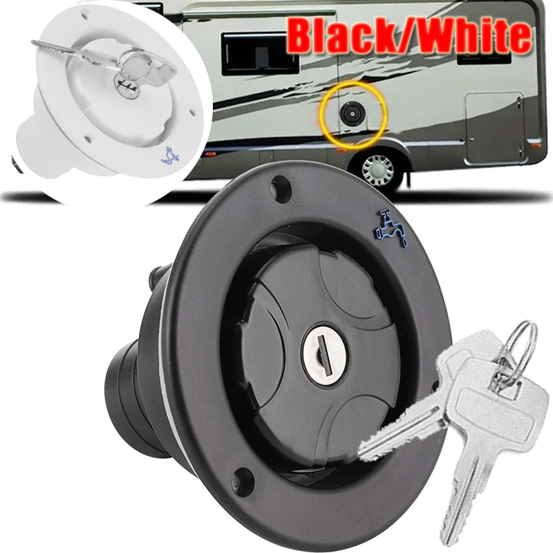 

Запираемая гравитационная герметичная крышка заливной горловины для пресной воды с 2 ключами для автофургона, дома на колесах, впускные крышки резервуара для воды, черный/белый