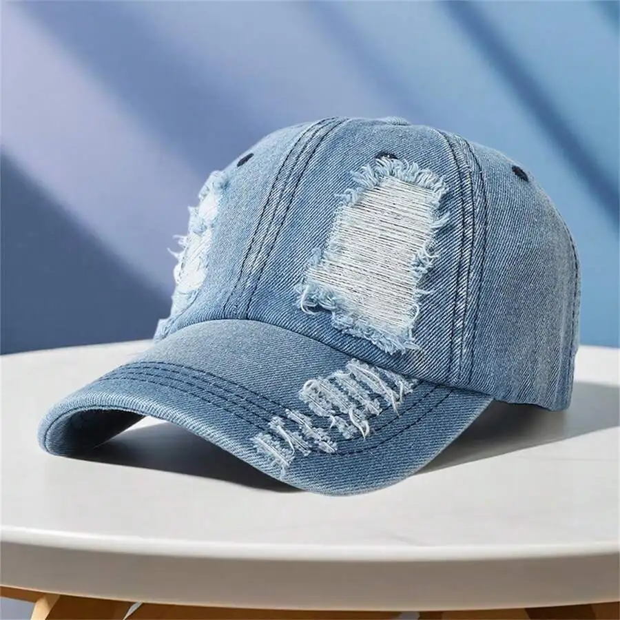 

Vintage Denim Baseball Cap Ripped Adjustable Sun Visor Hat For Casual Daily Wear