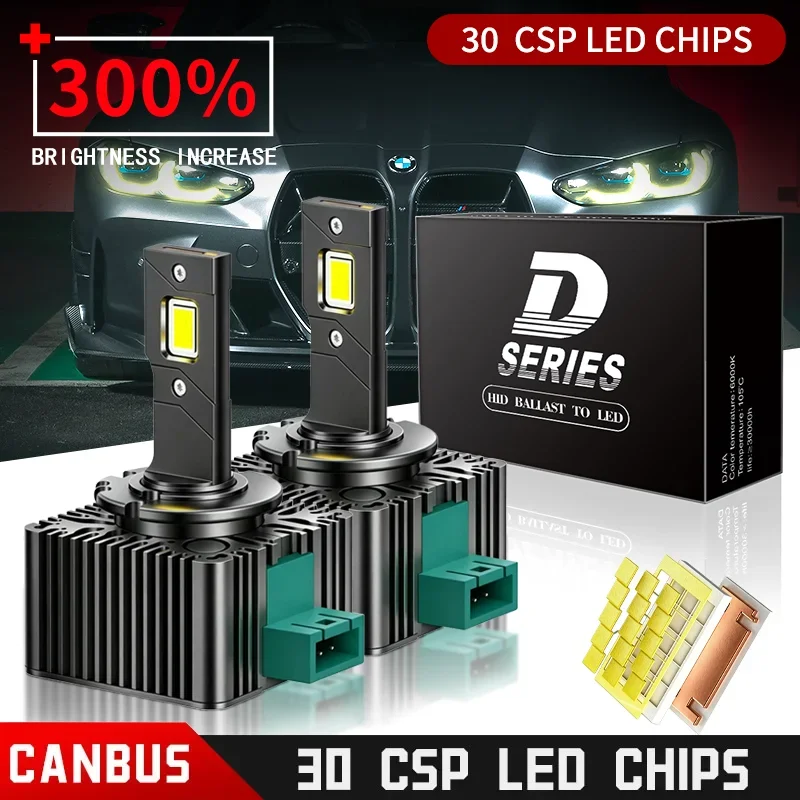 2 ampoules LED D1S D3S 300W pour phares de voiture, D2S D4S D5S D8S, refroidissement par ventilateur turbo, 30000LM, remplacement 1:1 du xénon, lumières universelles Plug&Play