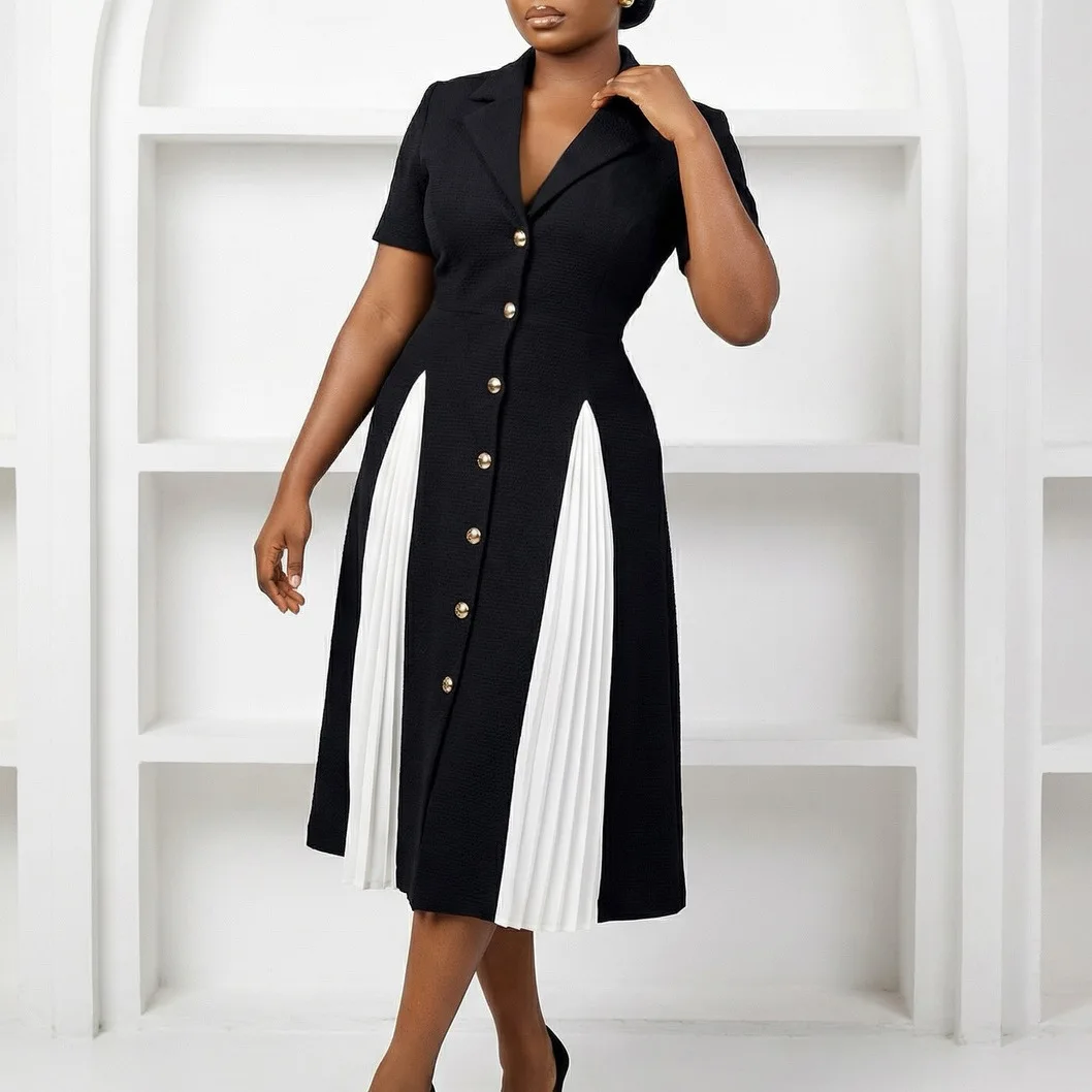 

Long Dress Women Dresses A Line Vestidos Y2k Streetwear Turn Down Collar Short Sleeve Elegant Splice Party Night Work 2026