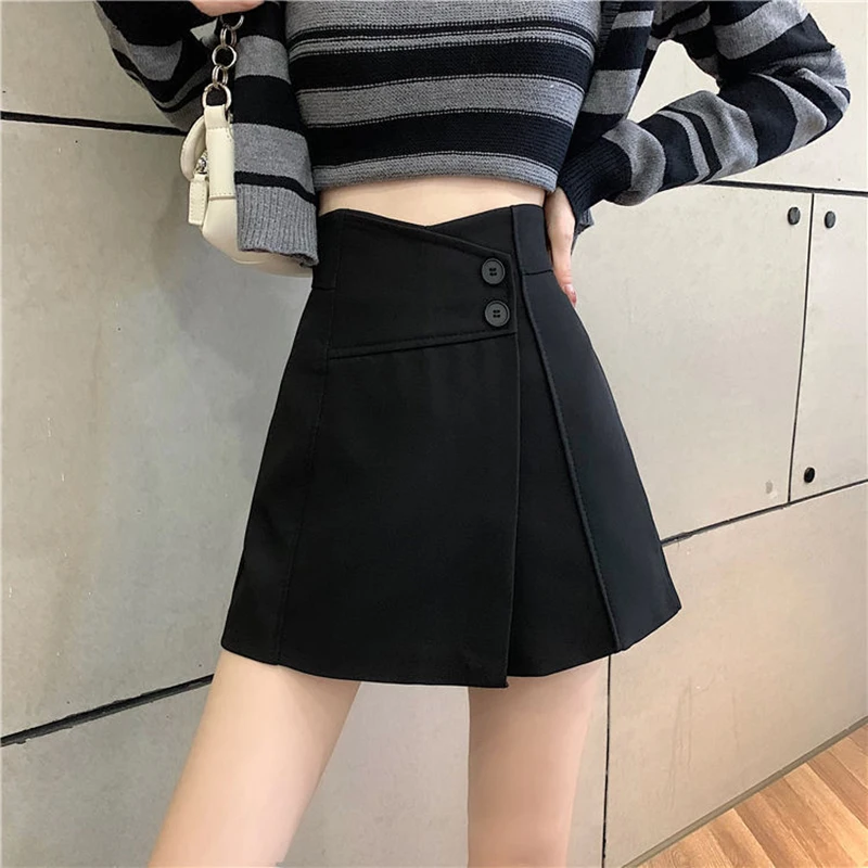 

MEXZT Women Shorts Skirts Spring Summer High Waist Wide Leg Shorts Korean All Match Irregular A Line Skirt Fashion Preppy