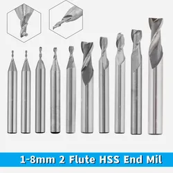 1 pc HSS 2 Flute HSS End Mill Cutter 1mm-8mm CNC Straight Shank Milling Woodworking Tool End Mill Router Bit CNC Mold Processing