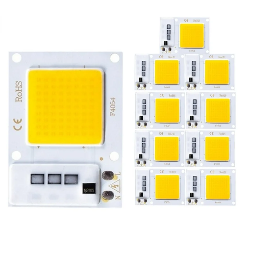 Chip LED de 10 piezas, 220V, 10W, 20W, 30W, 50W, chip COB, IC inteligente, No requiere controlador, cuentas de lámpara LED para reflector,