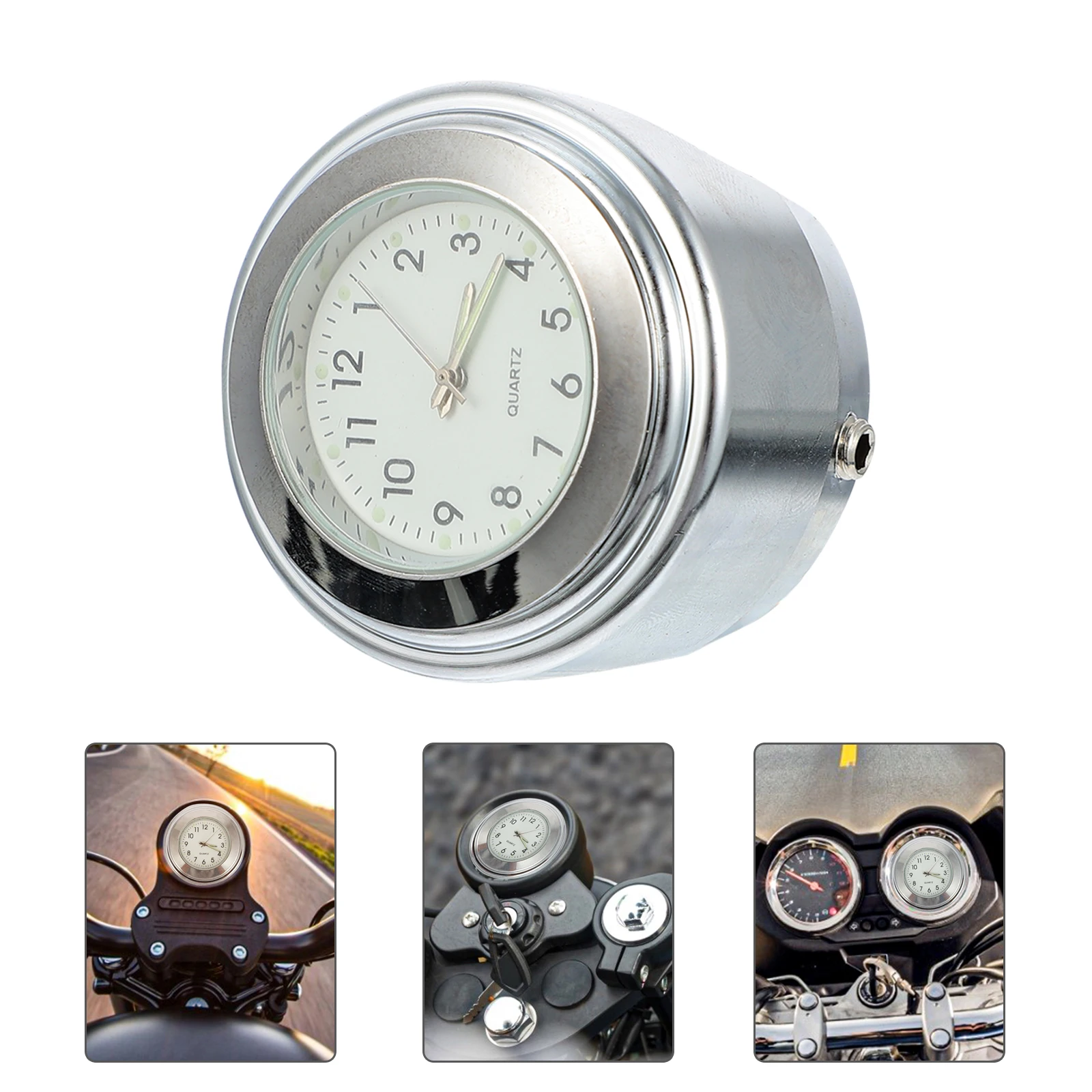 

1pc Motorcycle Handlebar Clock Waterproof Black Surface Luminous Night Glowing Aluminum Alloy PC21S Movement Bike Mount