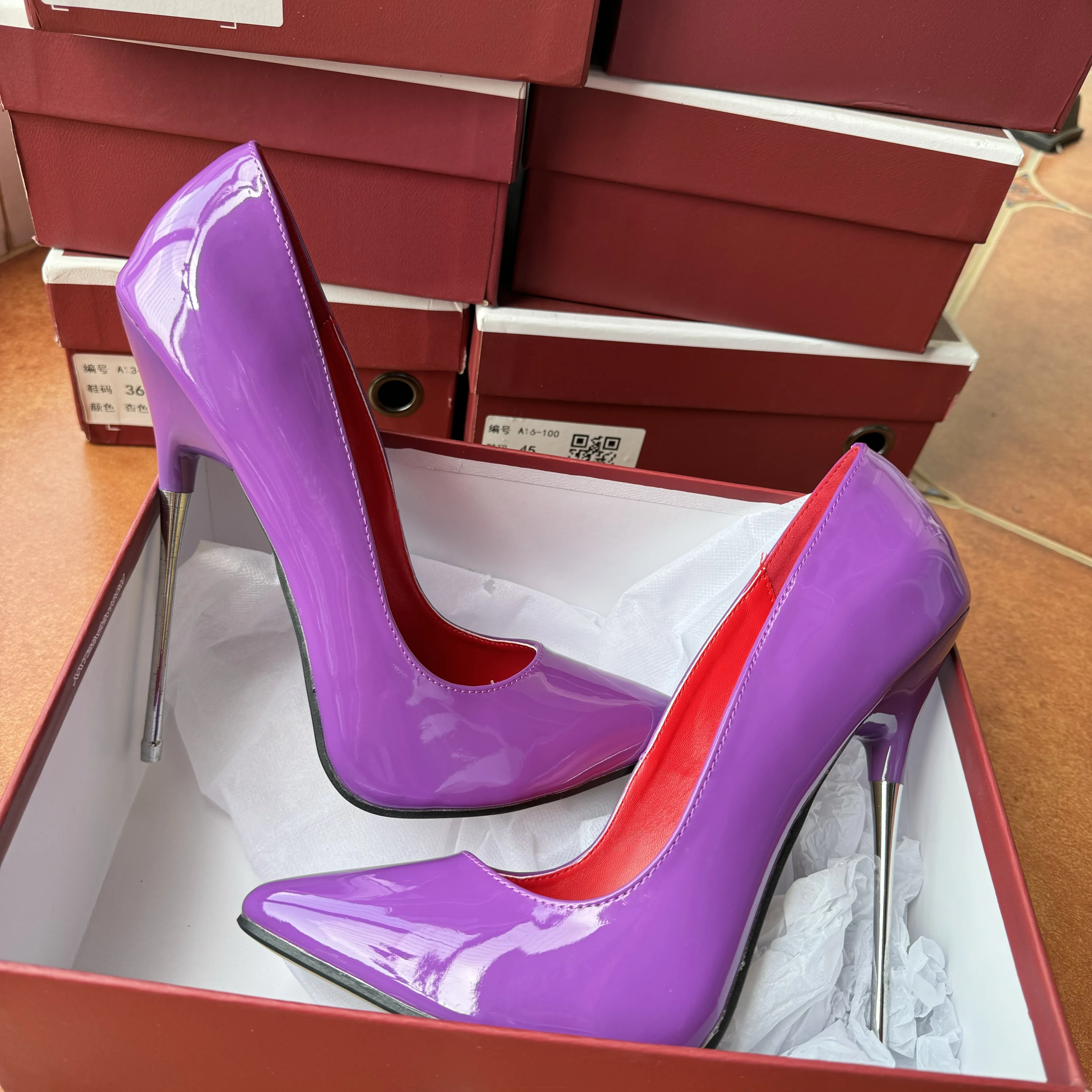 Customized 16cm Extreme Metal High Heels Purple Stilettos Sexy Pumps Fetish SM Man Party Club Cross Dresser Catwalk Shoes Size46