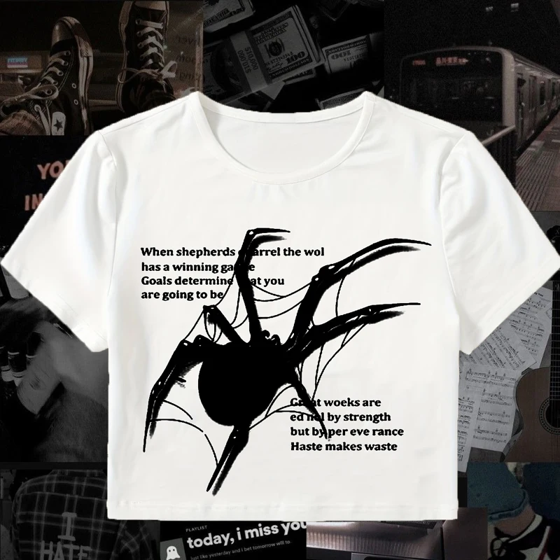 Y2k estilo punk vintage aranha impressão gráfica camiseta feminina vintage rua harajuku cultivar-se moda emo bebê camisetas