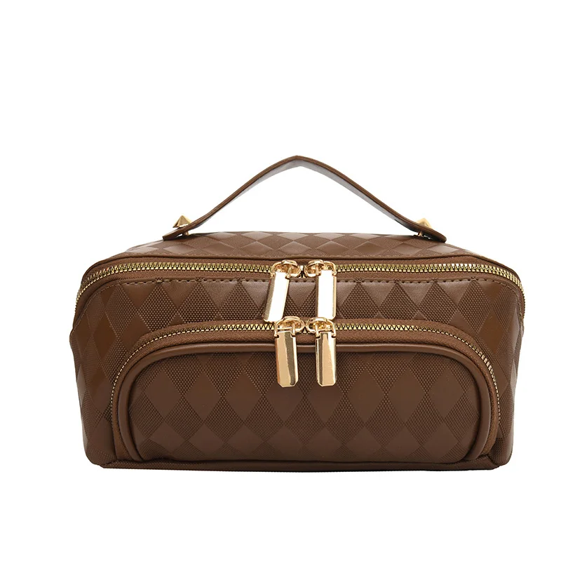 

New Woven Texture Makeup Bag with Large Capacity Color Pu Leather Waterproof Cosmetic Bag Portable Outdoors