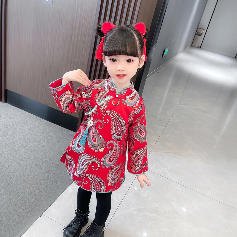 Autumn And Winter 2022 Girls' Improved Han Costume National Style Chinese New Year Dress Girls' Qipao Children's First Year Dres