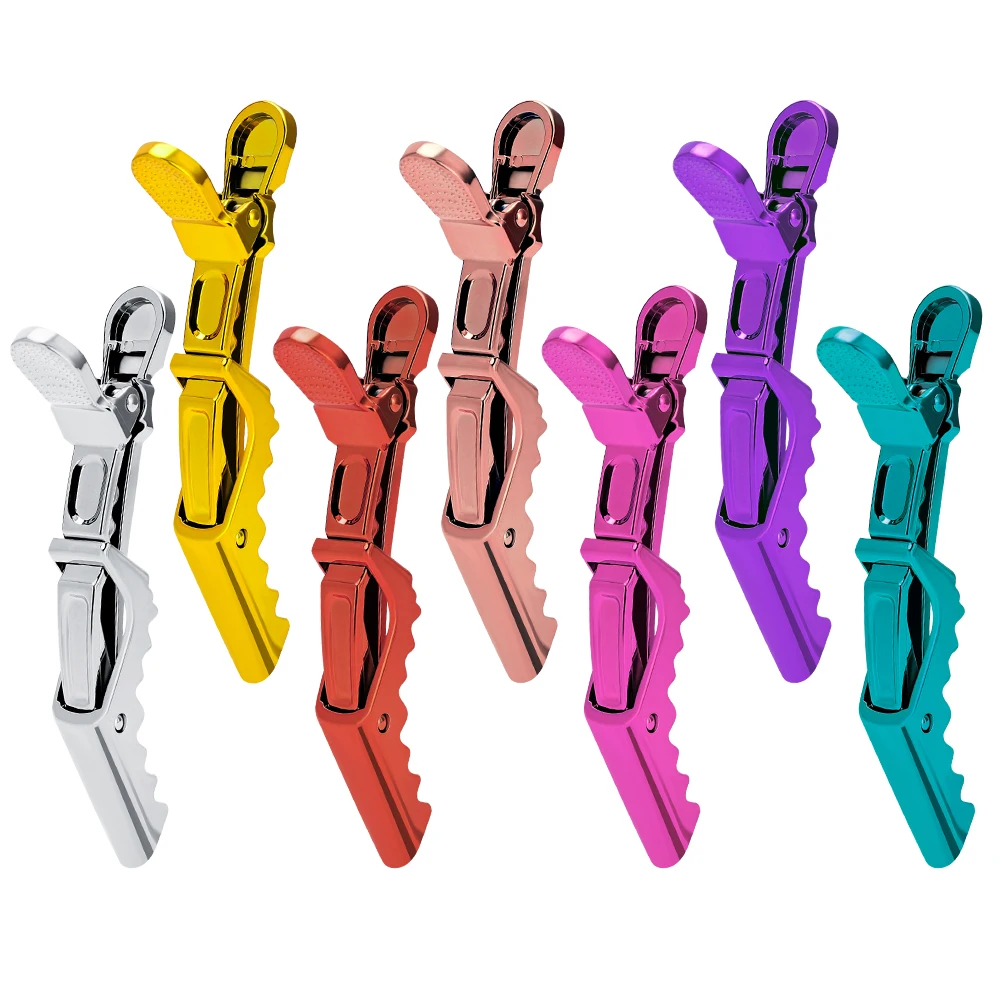 New 6Pcs Professional Plating Alligator Hair Clip Design Claw Shaped Hair Clip Clamps Non Slip Hairdressing Salon Barber Hair Cl