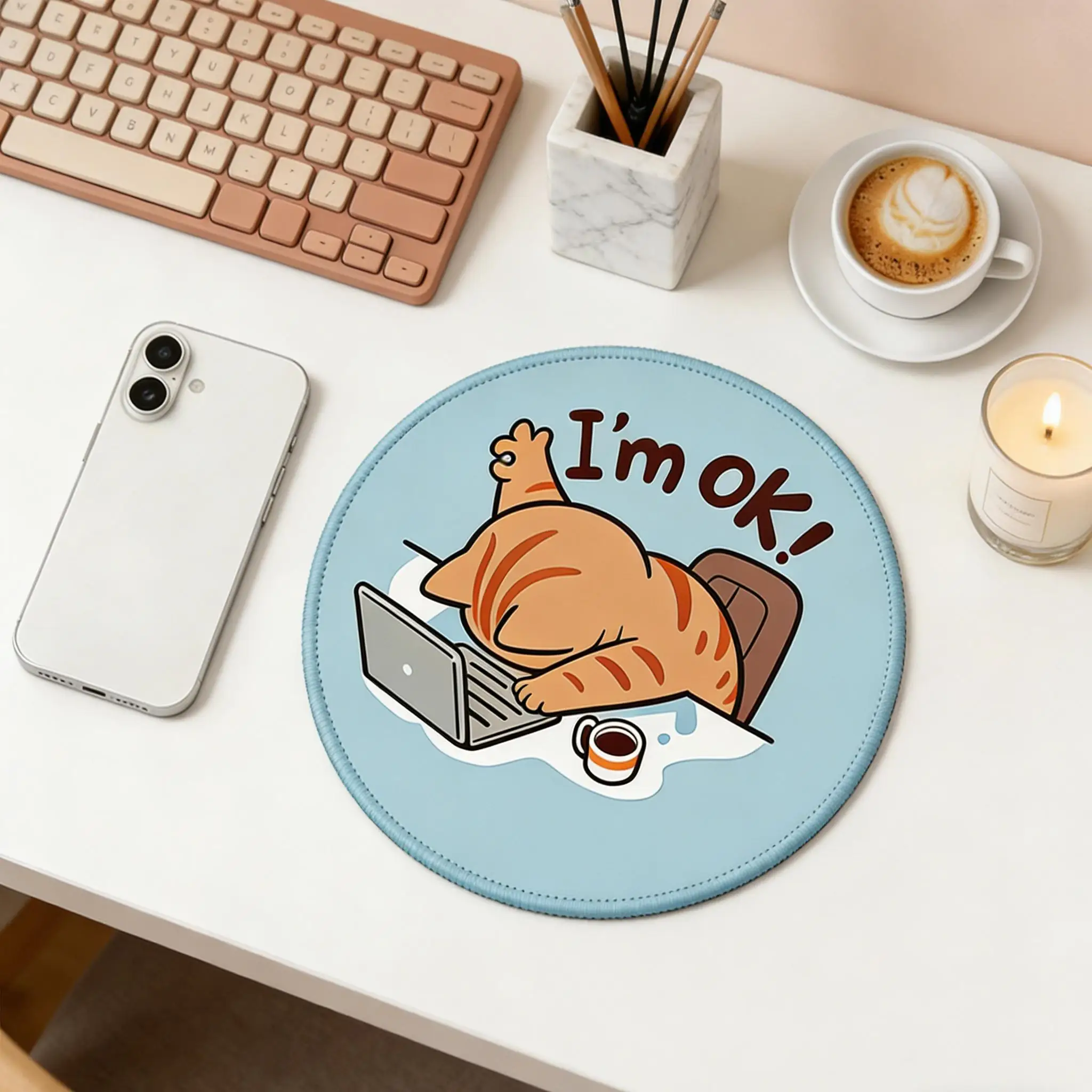 2-Pack Cat-Shaped Mouse Pads, Round Edge-Locking Non-Slip Office Computer Mats, Thick Rubber Base, Cute Cartoon Mouse Pads, Essential Office Mouse Pads, Great Gifts for Christmas and Halloween