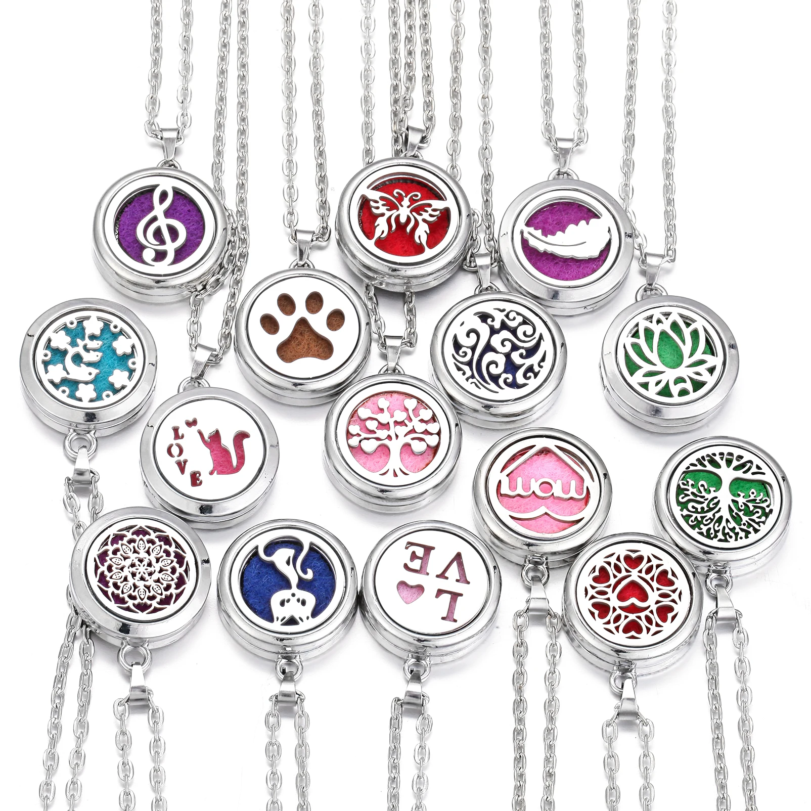 10pcs/lot Aromatherapy Stainless Steel Essential Oil Diffuser Necklace Open Magnetic Perfume Locket Pendant Necklaces for Women view 4