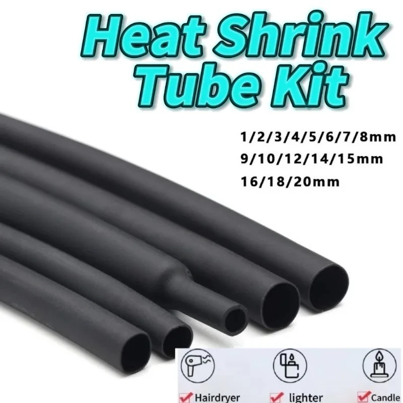 127-328 Heat Shrink Heat Shrink Tube Black Diameter 1-10mm DIY Wrap Wire Repair Cable Protecctor 2:1 Polyolefin Tubing Sleeving