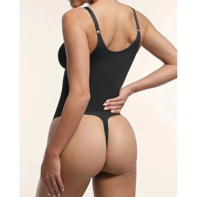 Fajas Colombianas Zipper Front Seamless Shapewear Tummy Control Zipper Thong Body Shaper V-Neck Waist Girdle Bodysuit for Women