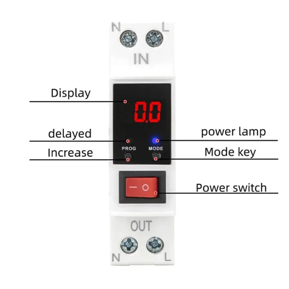 220V 16A 1.5P Power Meter Protect Relay Digital Display Din Rail Adjustable Recovery Reconnect Over And Under Voltage Protector