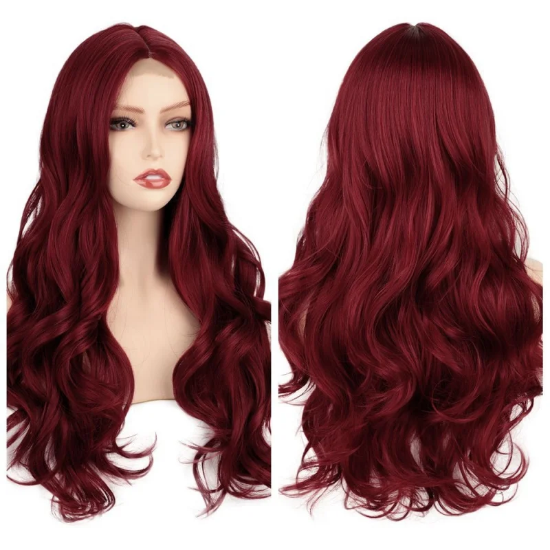 Women's front , middle parting, small lace, solid color, long curly synthetic hair wig