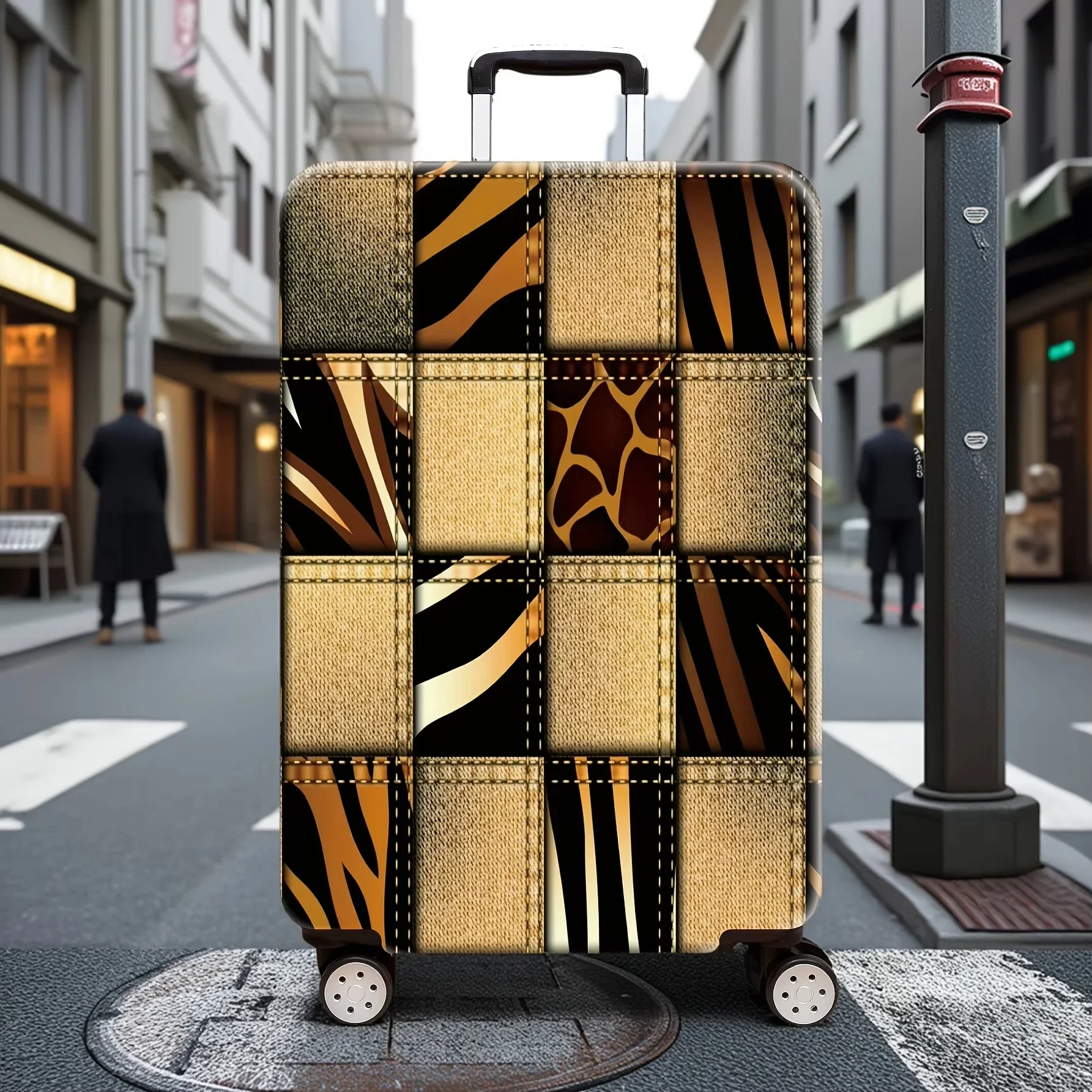 Color Patchwork Fabric Print Luggage Cover Elastic Suitcase Protector Dustproof Anti Scratch Travel