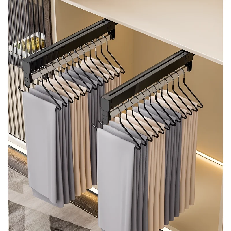 Wardrobe Pull-out Retractable Hanger Telescopic Clothe Hanging Rod Hanging Trousers WardrobeStorage and Pull-out Clothes Hanger