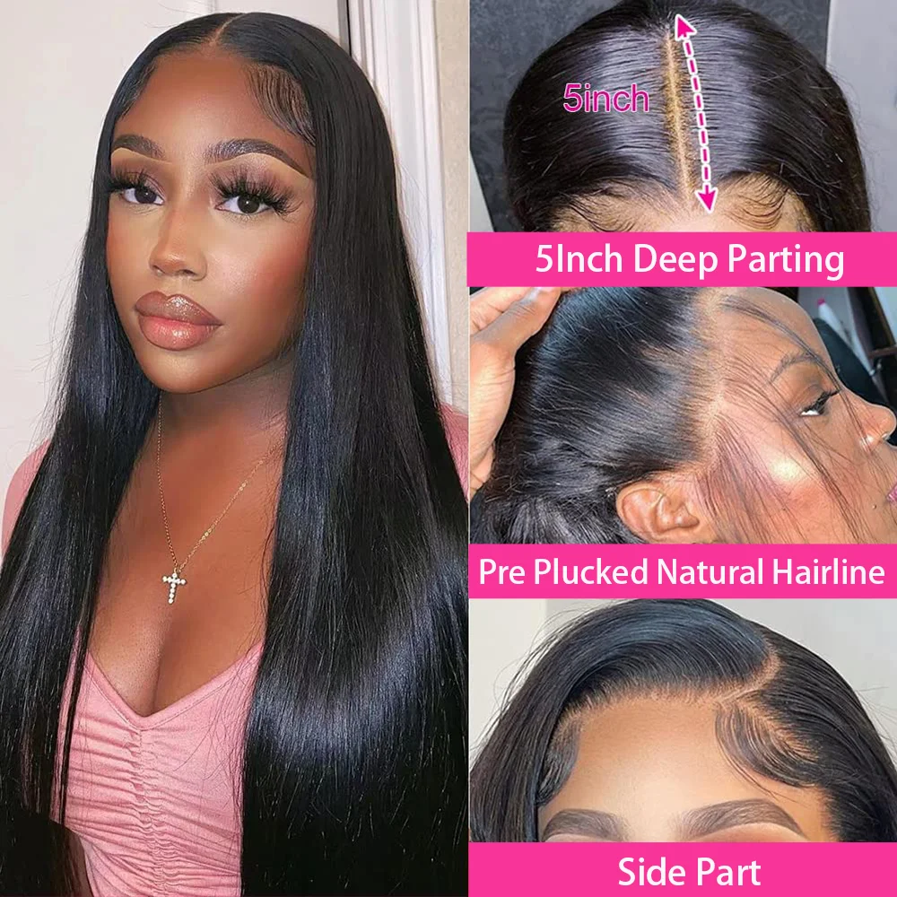 Lace Front Human Hair Wig Straight 5x5 HD Lace Brazilian 100% Human Hair Lace Frontal Wig Pre Plucked 20 22 24 Inches For Woman