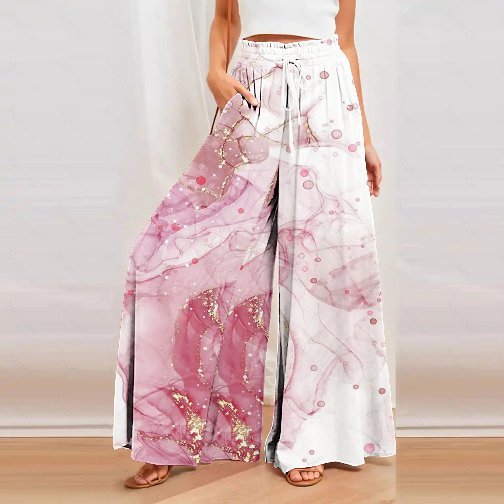 

Женские широкие брюки-палаццо с высокой талией – легкие свободные брюки с карманами для повседневной одежды