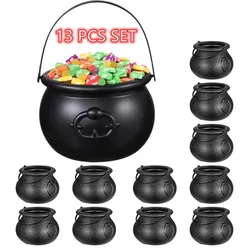 Kids Party Favors Black Cauldron Plastic Witch Skull Candy Bucket Jar Trick Or Treat Halloween Party Decorations Props Kettle