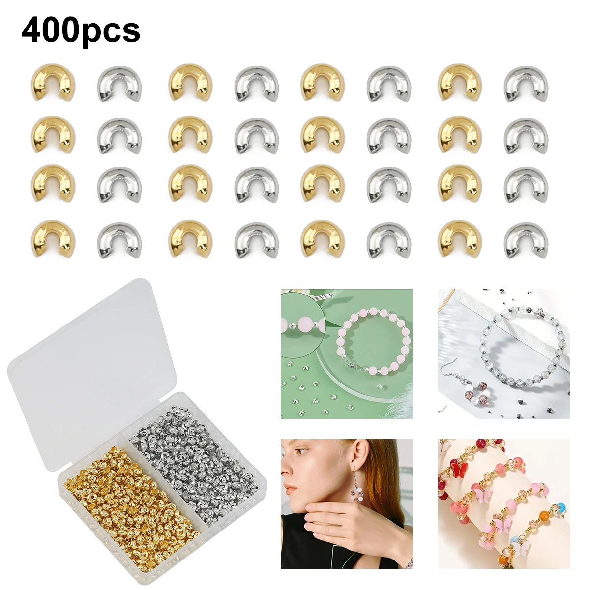 400PCS Boxed Jewelry Making Materials Golden Color Positioning Beads Crescent U-Shape Clasps Kit For DIY Earrings Accessories