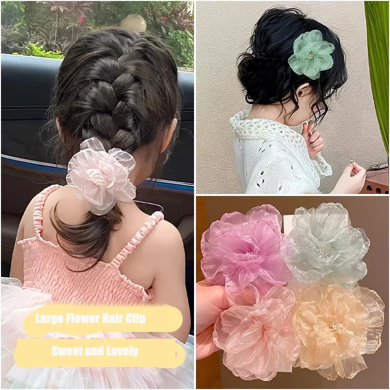 

Organza Colourful Flower Hair Clip Bangs Broken Children's Spring Hair Side Clip Fashion Cute Hundred Hair Accessories