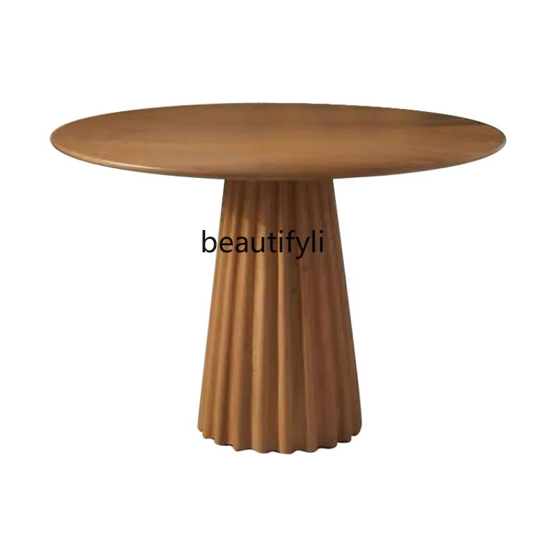 

American wabi-sabi wind round dining table Nordic light luxury solid wood coffee table log creative dining table furniture