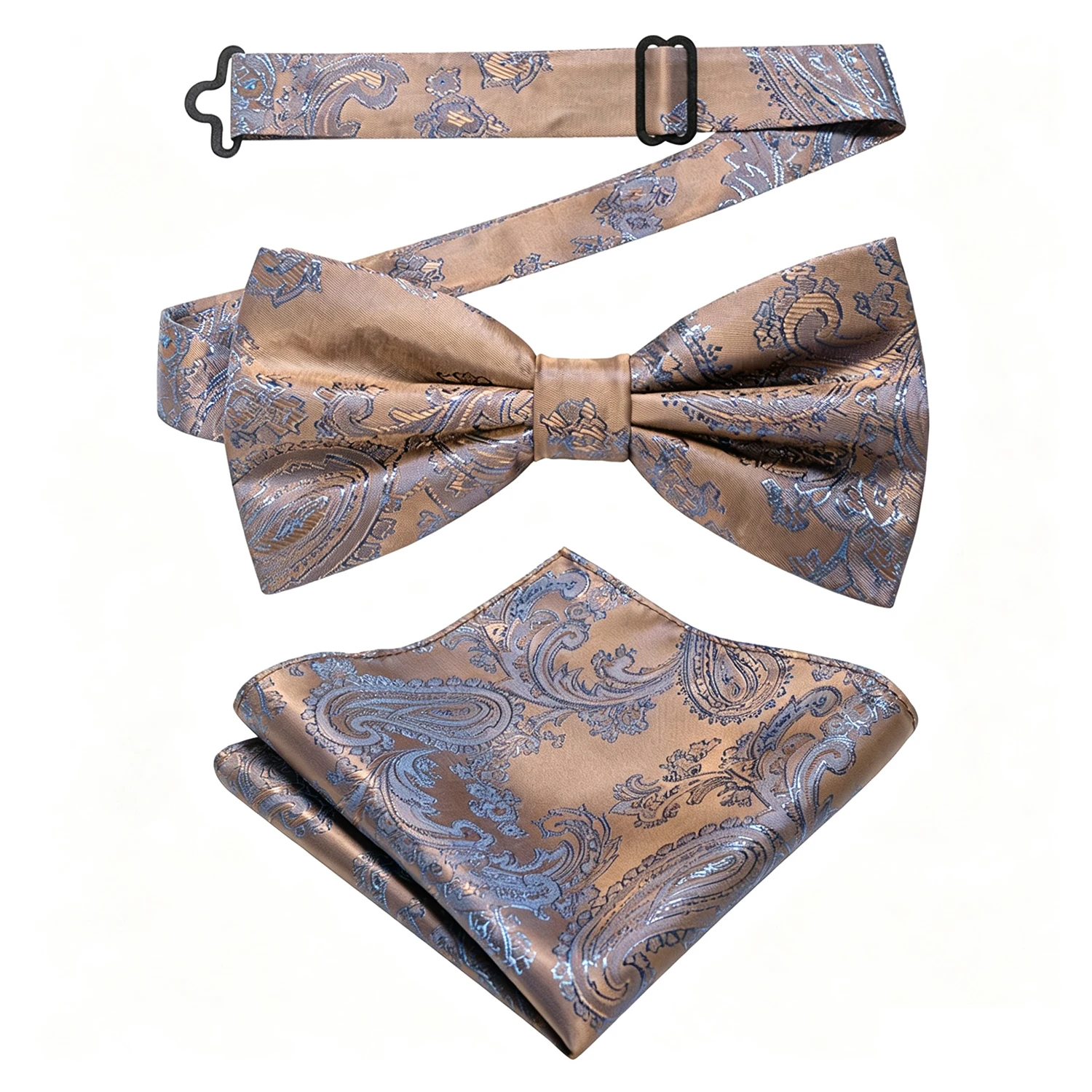 Luxuriöses Paisley-Muster Seidenfliege und passendes Einstecktuch-Set für Herren – Elegantes formelles Accessoire für Hochzeiten und Galas – Detail 4