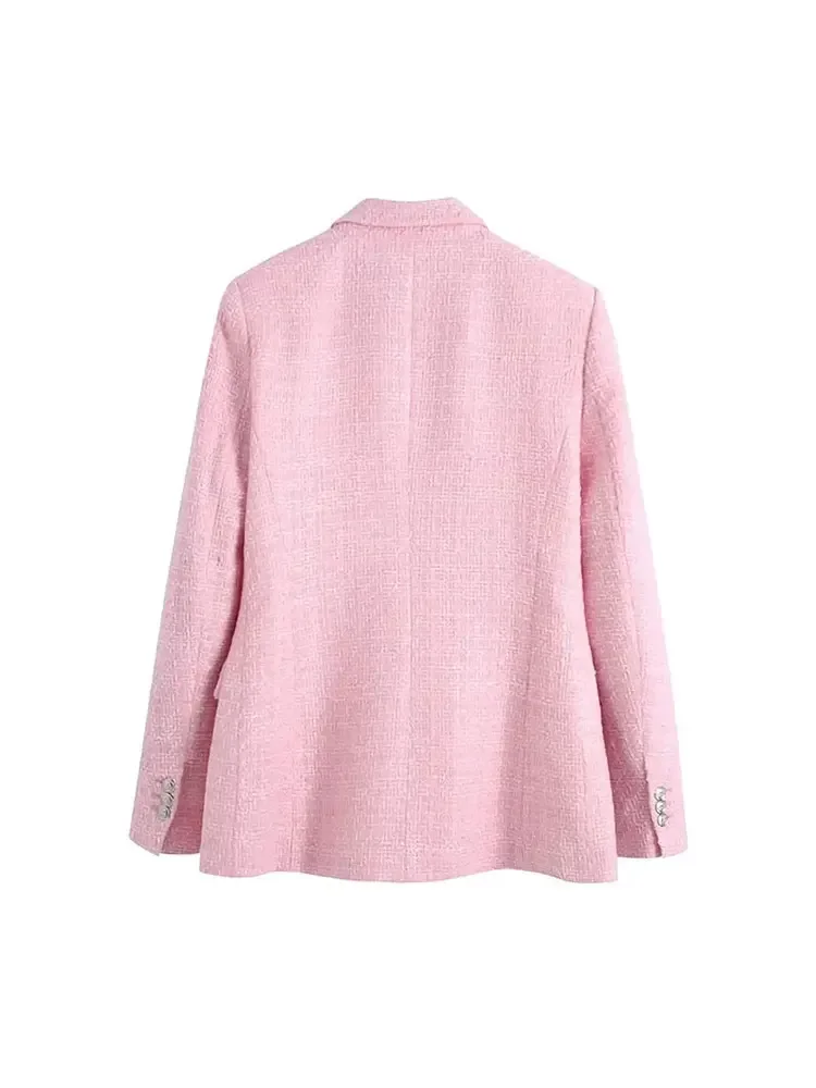 Nlzgmsj Women 2024 Pink Blazer Office Lady Fashion 2021 Oversized Long Jackets Women Long Sleeve Double Button Pockets Tops