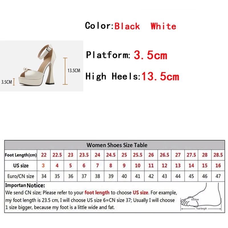 Liyke Brand Fashion White Black Chunky Platform Sandals Women Pearl Design Square Toe Super High Heels Elegant Party Prom Shoes
