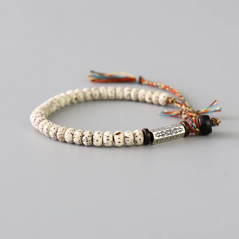 Tibetan Buddhism Six Words Mantra Beaded Bracelet Handmade Thread Rope Knot Amulet Prayer Wooden Beads Bracelets Men Women Gift view 5